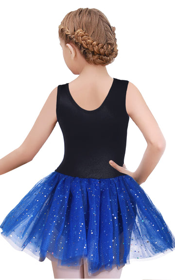 Eqsjiu Leotards With Tutu Girls Gymnastics 4T 5T Tulle Skirts Dance Outfit Dress Blue Black Embroidered Flower Gold Sequins