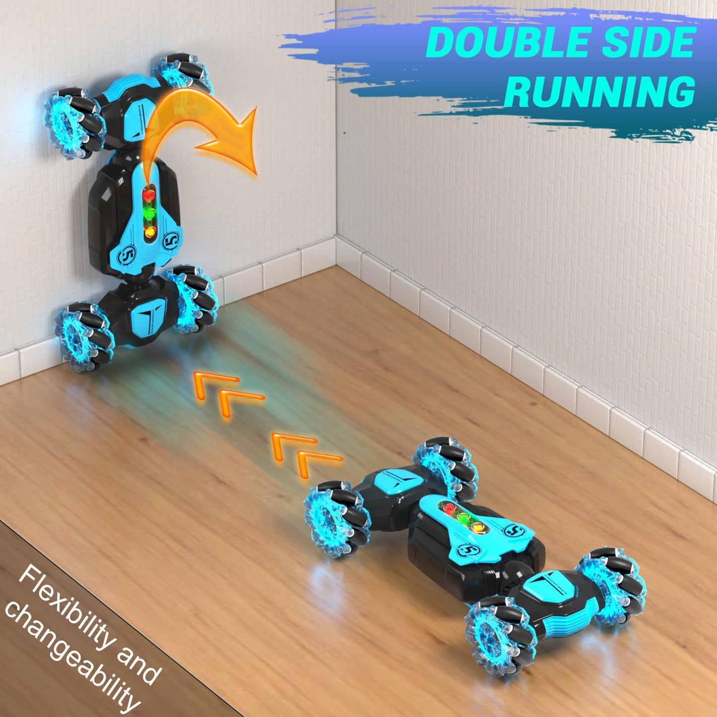 Vemander Gesture Sensing RC Stunt Car - Blue 360° Rotating 4WD Remote Control Car with Light & Music for Boys 6-12 Years Old