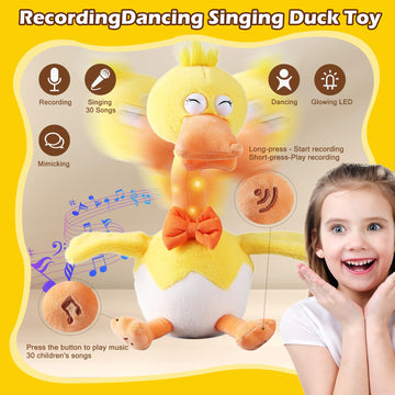 13' Eggshell Talking Dancing Duck, Repeating What You Say Mimicking Recording Plush Baby Toy Musical Songs Singing Talking Glowing Animated Twisting Gifts Of Lighting Up Funny Toys For Toddler Kids