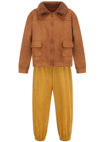 Gz-Laopaitou Pilot Costume Kids Aviator Costume Flight Jacket Pants Hat Scarf For Halloween Costume