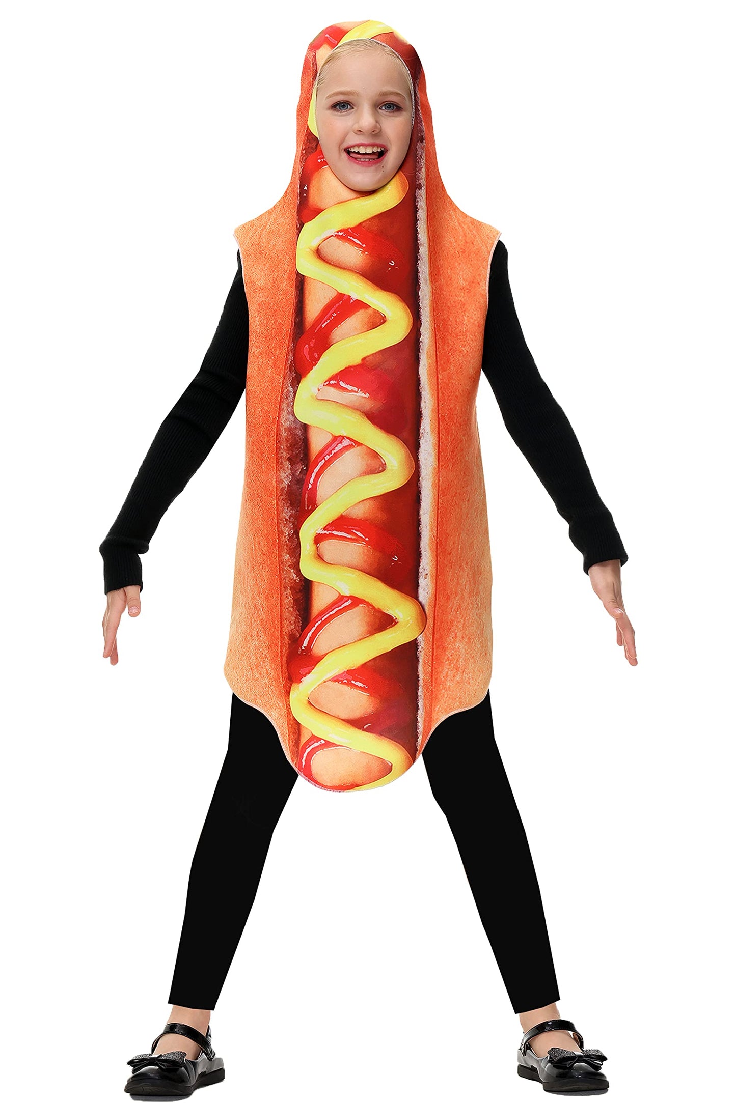 Aobute Unisex Kids Hotdog Costume Halloween Boys Girls Hot Dog Outfits Cute Fast Food Mascot Suit 8-10 Years