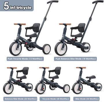 newyoo Tricycle for Toddlers 1-3, Toddler Bike, Trike with Push Handle, Perfect Boys and Girls Birthday Gift and Toys, Balance B