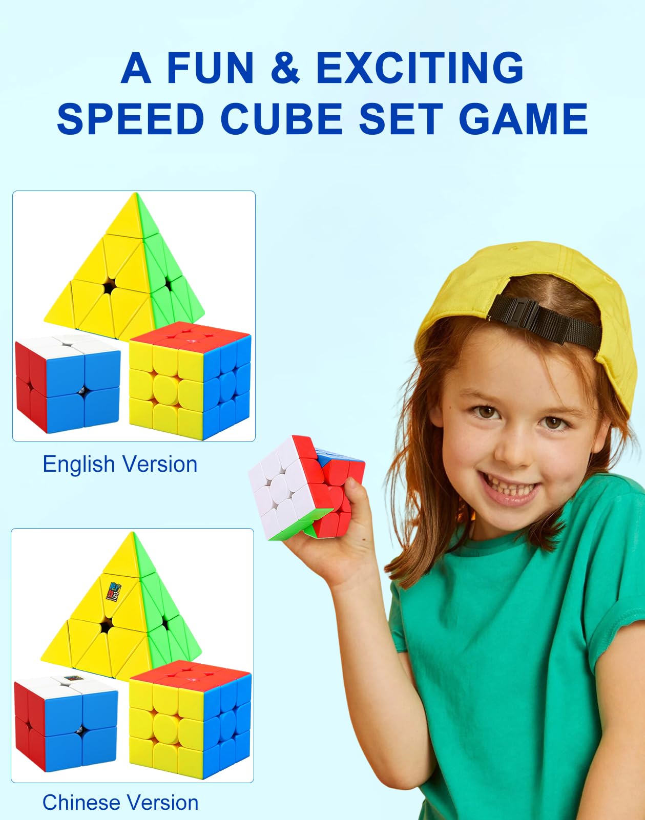 Cfmour Speed Cube Set - Moyu Meilong 2X2X2 3X3X3 Pyramid Cube Bundle | Stickerless Magic Cubes With Smooth Turning | Brain Teaser Puzzle Toys For Kids & Adults