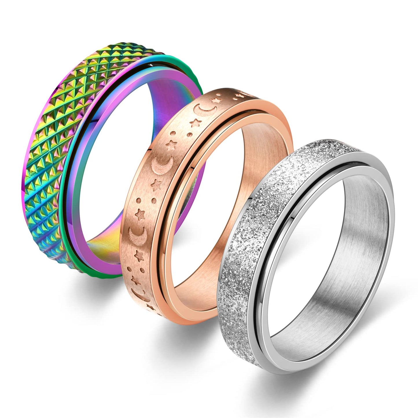 fekang Anxiety Rings Fidget Rings for Women Stress Relief Spinner Rings for Anxiety Stress Rings 4Pcs 6MM Titanium Steel Rings S