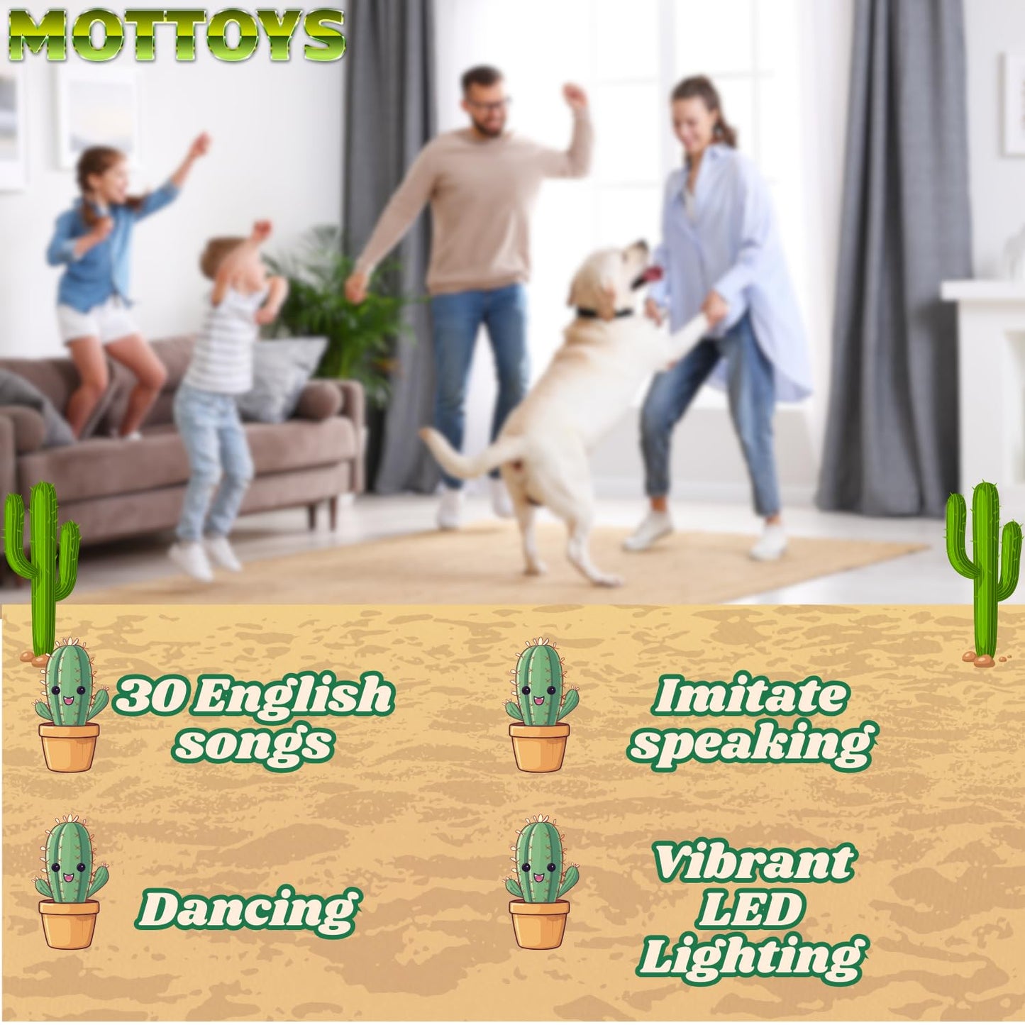 Mottoys Dancing Talking Cactus Toys - 12 Inch Repeats What You Say - Colourful Light Up Plush Toy - Mimicking And Singing Toys F