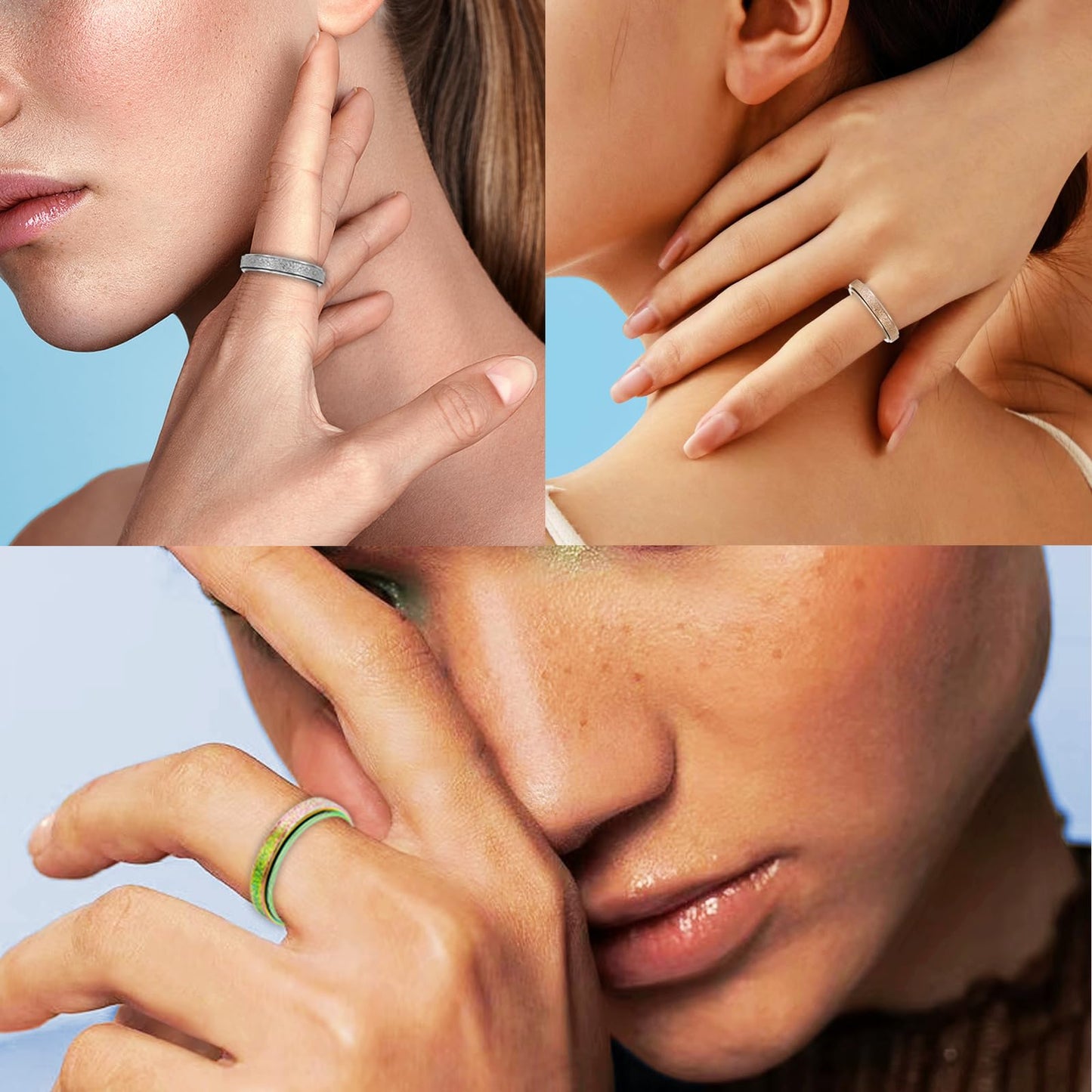 LuckyAmor Anxiety Ring for Women Spinner Ring:4mm Sand Blasted Rotatable Titanium Steel Spinner Band Rings Fidget Rings for Wome