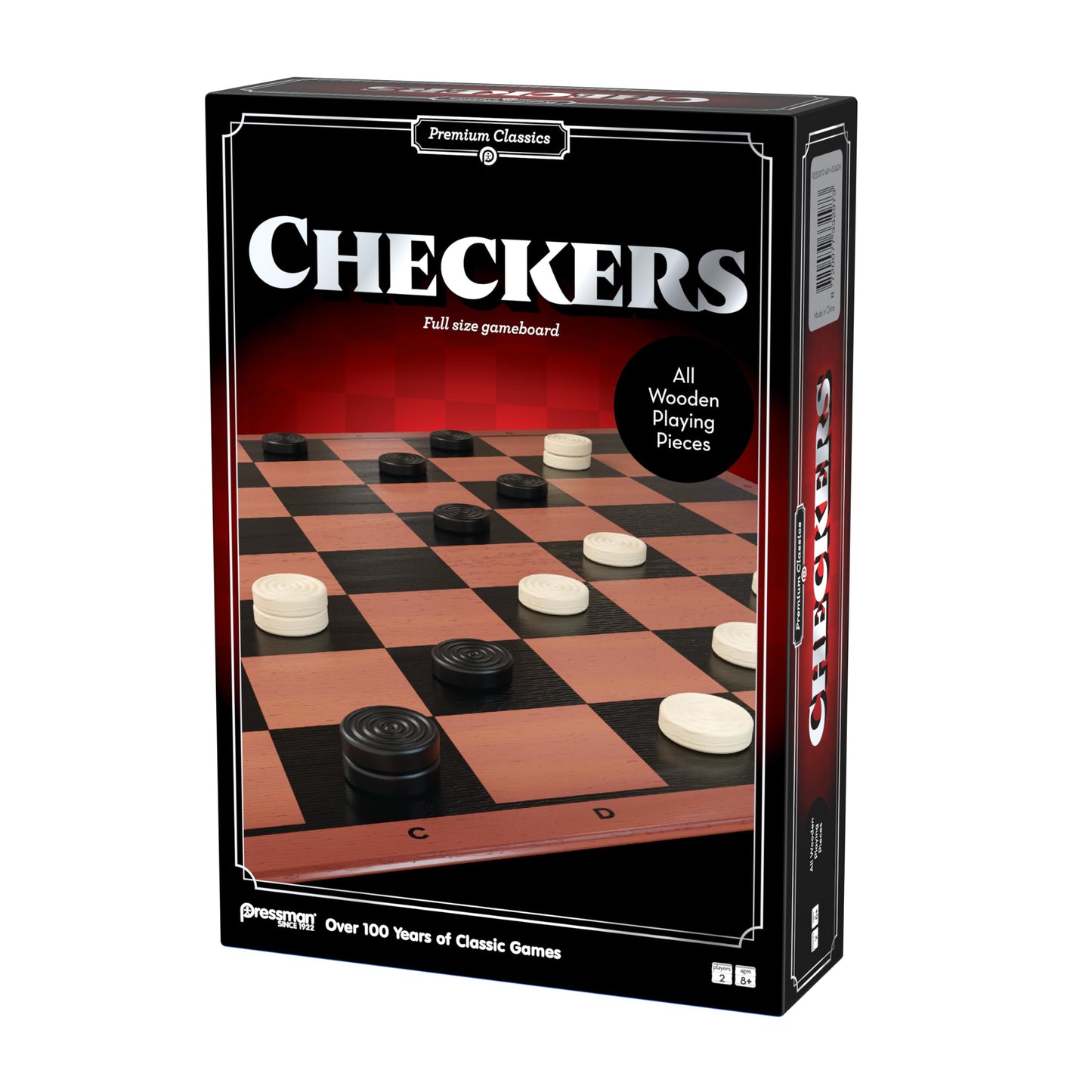 Pressman enhanced Classics: Checkers | Full-Size Folding Gameboard with Wooden Playing Pieces | 2 Players Ages 8+
