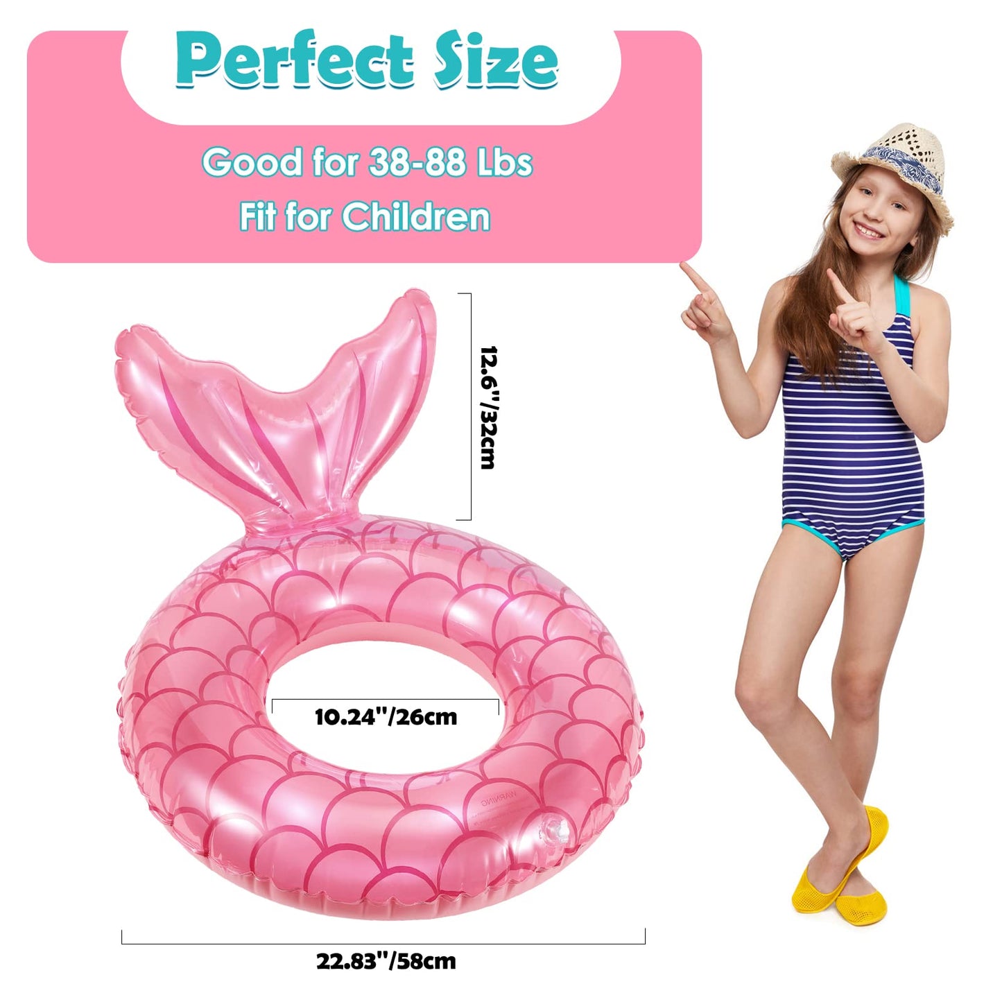 Heysplash Mermaid Pool Float, Mermaid Tail Shaped Pool Swimming Float Tube Ring Floatie, Water Fun Beach Party Swimming Pool Toys For Kids Adults Water Activities, 70Cm Diameter, Rose Gold + Blue
