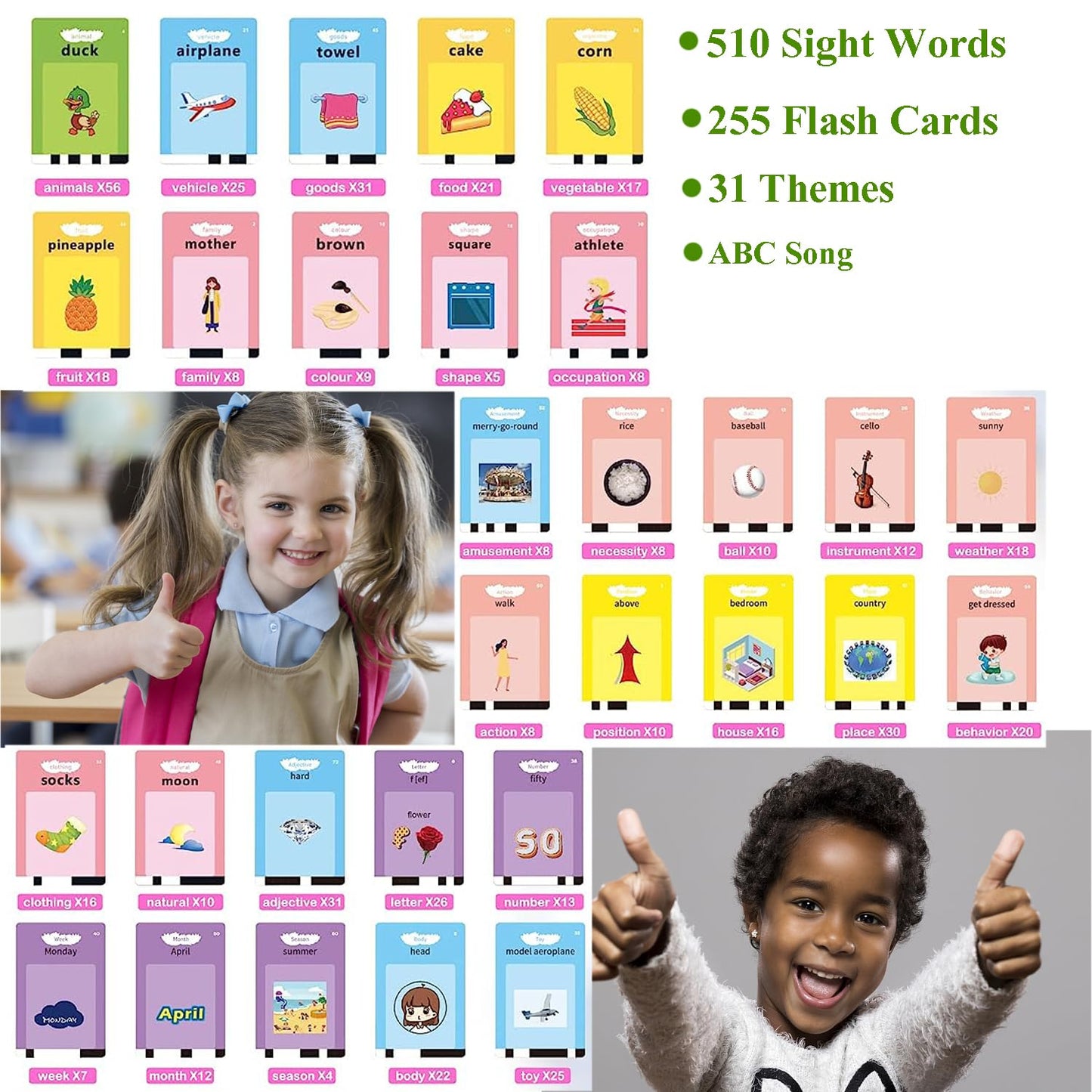 Abc Learning Toddler Girl Toys Talking Flash Cards With 510 Sight Words, Montessori Educational Toys For 2 3 4 5 6 Year Old, Pocket Speech Therapy Materials, Autism Sensory Toys, Birthday Gift Ideas