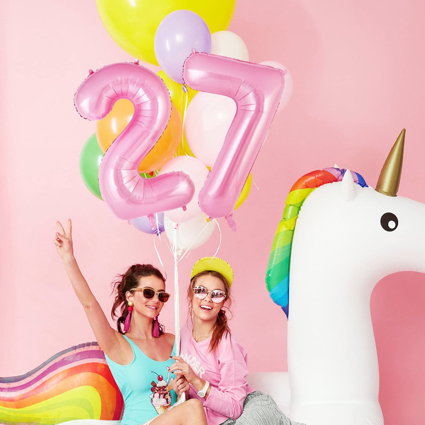 Pink Number 7 Balloon 40 Inch, Big Large Foil Helium Number Balloons, Jumbo Giant Mylar Number 7 Balloons For 7 Year Old Birthda
