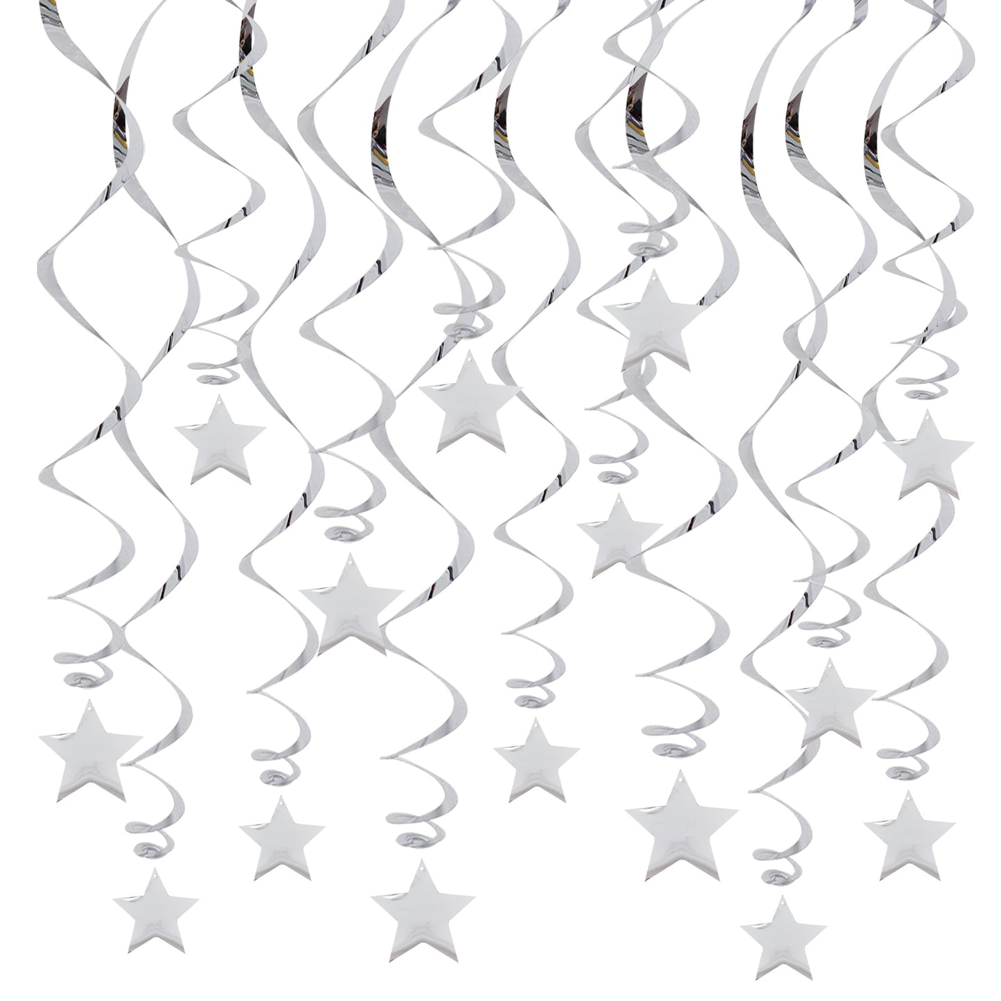 BEISHIDA Silver Star Hanging Swirl Decorations,Hanging Silver Party Supplies for Graduation Wedding Baby Shower Decorations, Pac