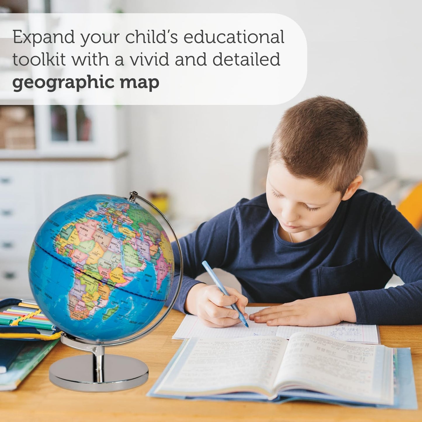 Smart Wallaby 9' Illuminated Educational Kids World Globe + Stem Flags & Countries Interactive Card Game. 3 In 1 Children Desktop Spinning Earth Political & Constellation Maps, Led Night Light Lamp