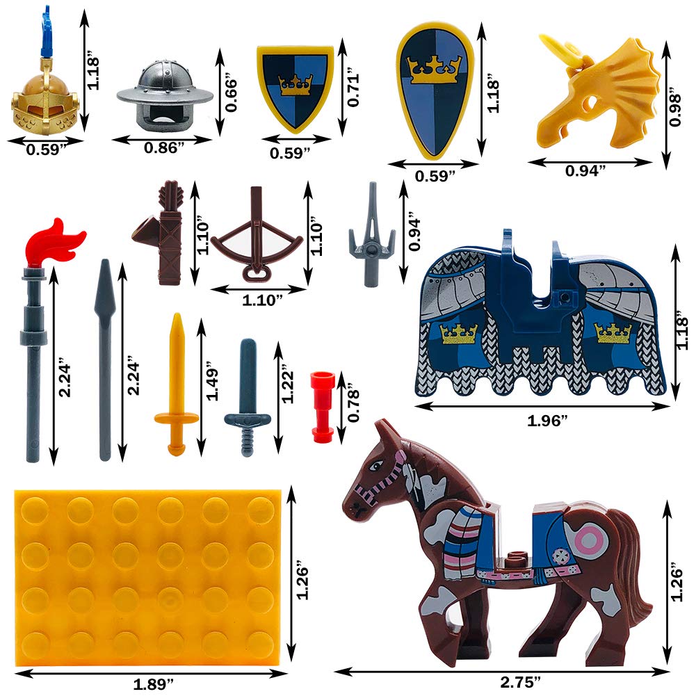 Miutrue Knights Block Toy Set - 10 Weapons, 4 Horses, 10 Figures, Multicolour, Small, Plastic