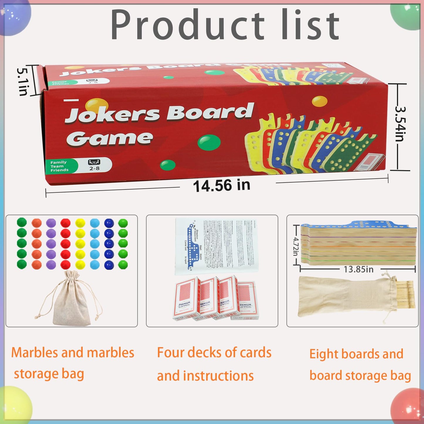 Medikaison Colorful Jokers And Marbles Board Game Pegs And Jokers Card Game For 2-8 Players 8 Solid Wood Game Boards 8 Colors 40