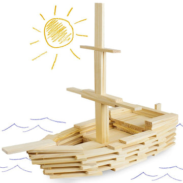 Imagination Generation Constructables! Pine Wood Building Planks, 150 Pieces - Educational Tinker Toys For Kids & Teens - Stem Stacking Blocks For Boys & Girls - Wooden Playset For Learning