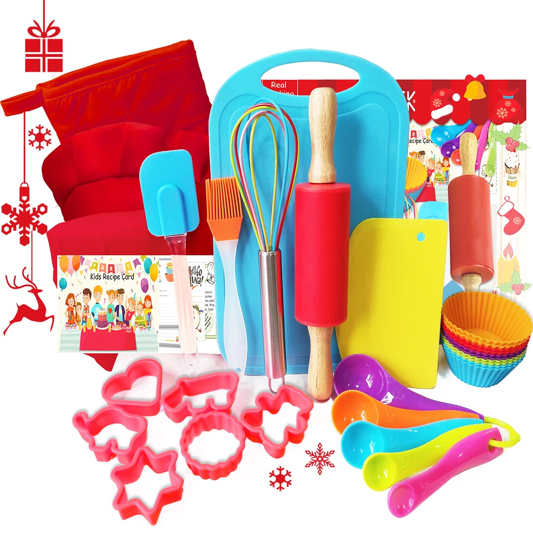 Kids Baking Set Real Cooking Kit Supplies with Kids Apron, Chef Hat, Oven Mitt, Recipes and Kitchen Accessories Tools for Toddle