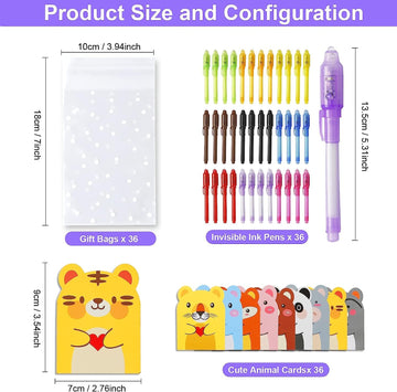 Dazspirit 36Pcs Invisible Ink Pens With Uv Light, Spy Pens With Animal Cards & Goodie Bags, Party Favors For Kids 8-12, Classroom Prizes, Stocking Stuffers For Christmas Valentines