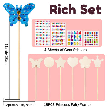 Pllieay Princess Fairy Wands Kit Include 18 Pieces 6 Styles Unfinished Wooden Princess Wand And 4 Gem Stickers Princess Art Magical Show For Party Supplies