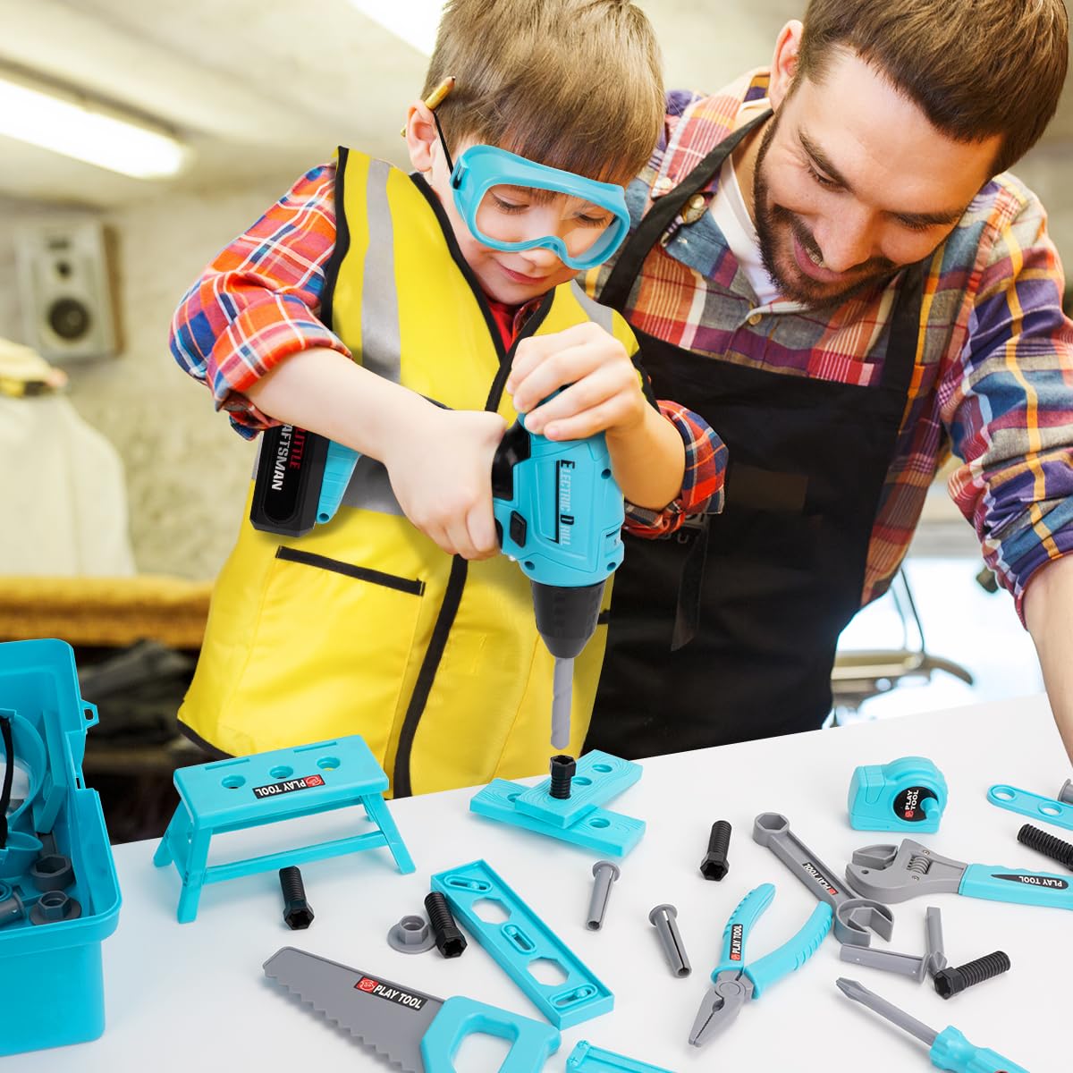 Meland Kids Tool Set - 50PCS Toddler Tool Set with Electronic Toy Drill for Pretend Play, Construction Toy Tools for Kids Age 3-