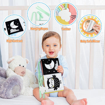Okooko Black And White Baby Book - High Contrast Baby Toy For 0-6 Months - Soft Book For Tummy Time, Crib, Stroller - Montessori Sensory Toy For Early Education