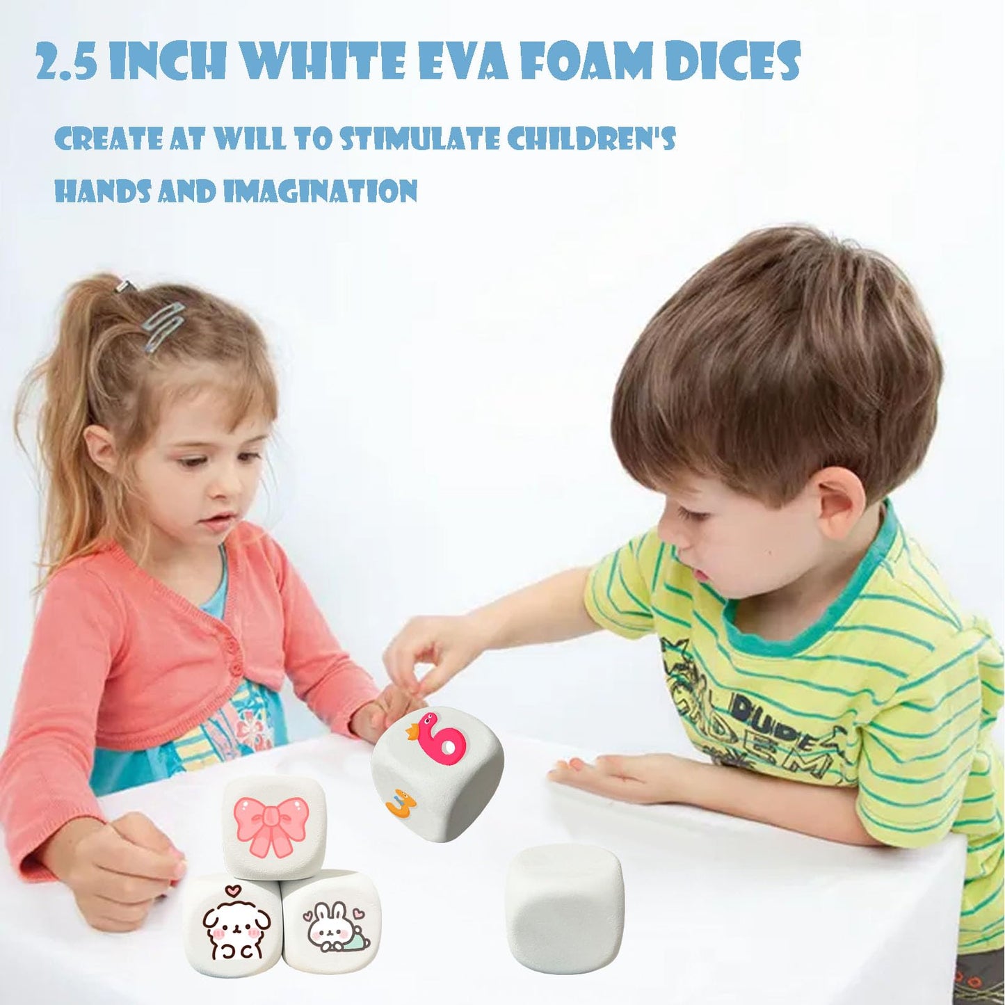 Qidiwin White Eva Foam Dices For Kids Graffiti-Building Blocks,Creative Painting, Party Supplies, 1.96 Inchs, 12Pcs