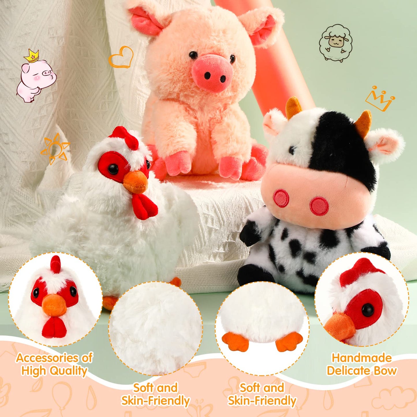 Skylety 5 Pack Farm Plush Animals Set 10 Inches Plush Farm Stuffed Animals Barnyard Stuffed Toys Soft Pig Rooster Horse Sheep Cow Plush Toy For Birthday Party Favor(Mixed Style)