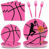Gisgfim 96 Pcs Pink Basketball Party Supplies Paper Plates Napkins Basketball Sport Theme Birthday Party Tableware Decorations F