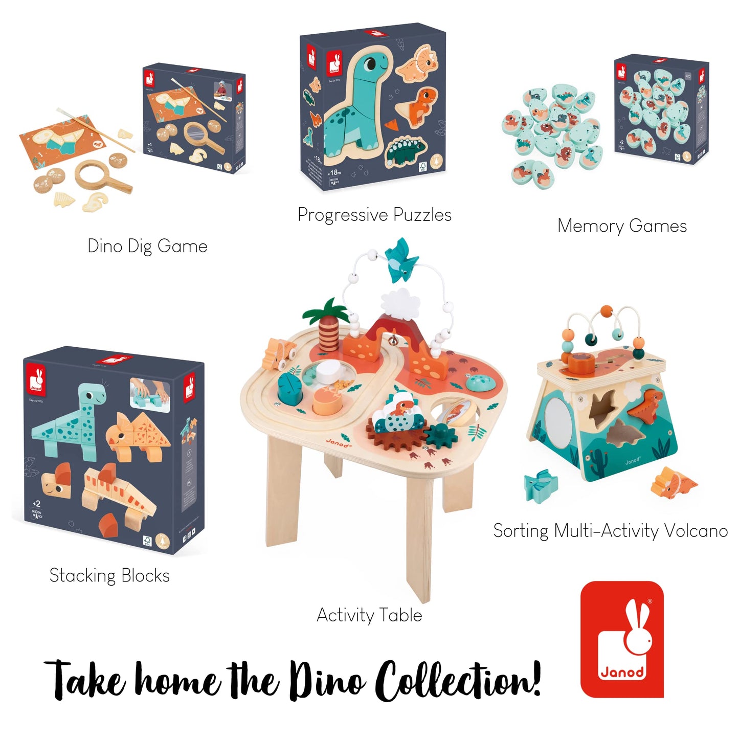 Janod Dino - Dinosaur Memory Game - 20 Wooden Dino Eggs With 10 Prehistoric Pairs - Cooperative Or Competitive Early Learning Game - Ages 2- 5 Years - J05826