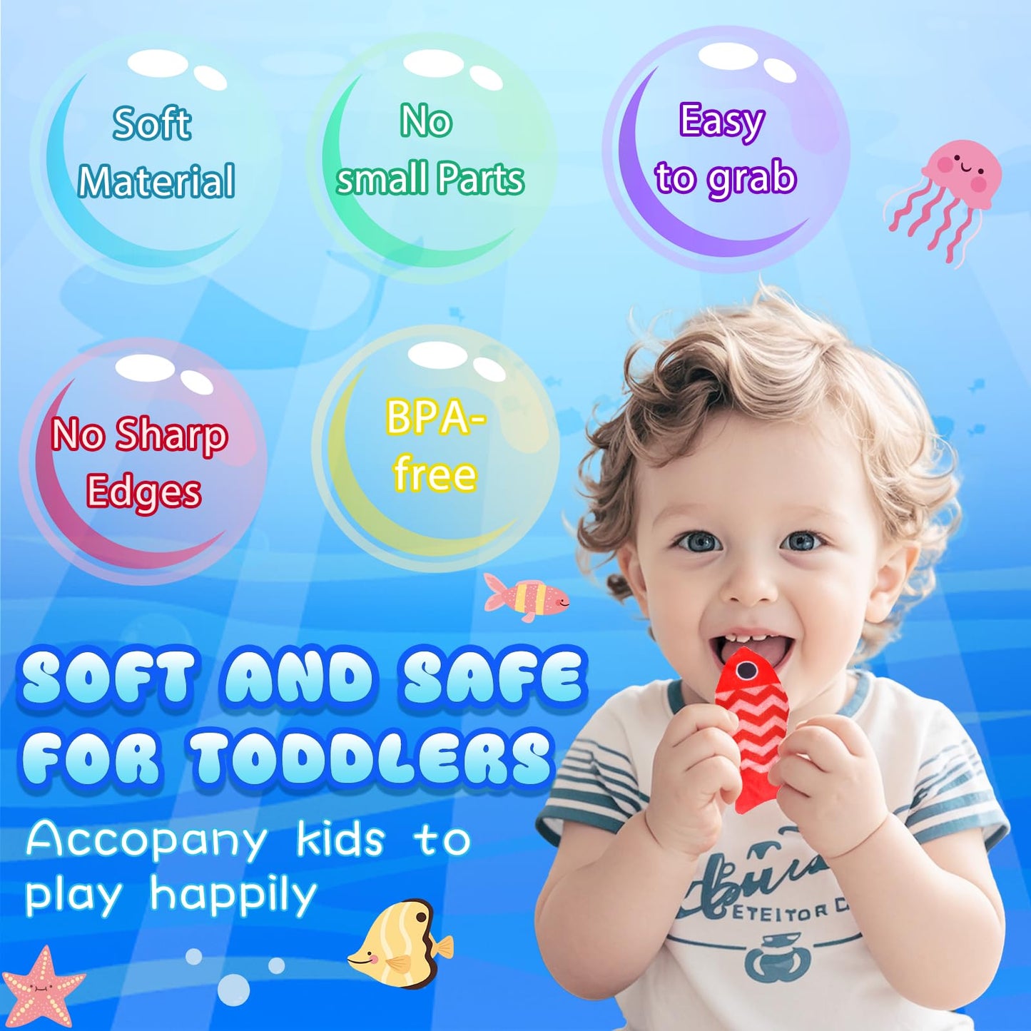 Montessori Fish Toys, 22 Pcs Cloth Fishing Game For Toddlers 6 To 12 Months Girls Boys, Baby'S Sensory Toy With Stacking Cups, N