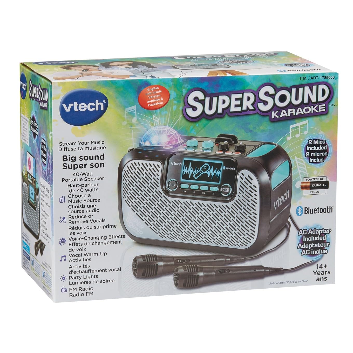 VTech Super Sound Karaoke Portable Bluetooth, 2 Mics Included, Party Lights