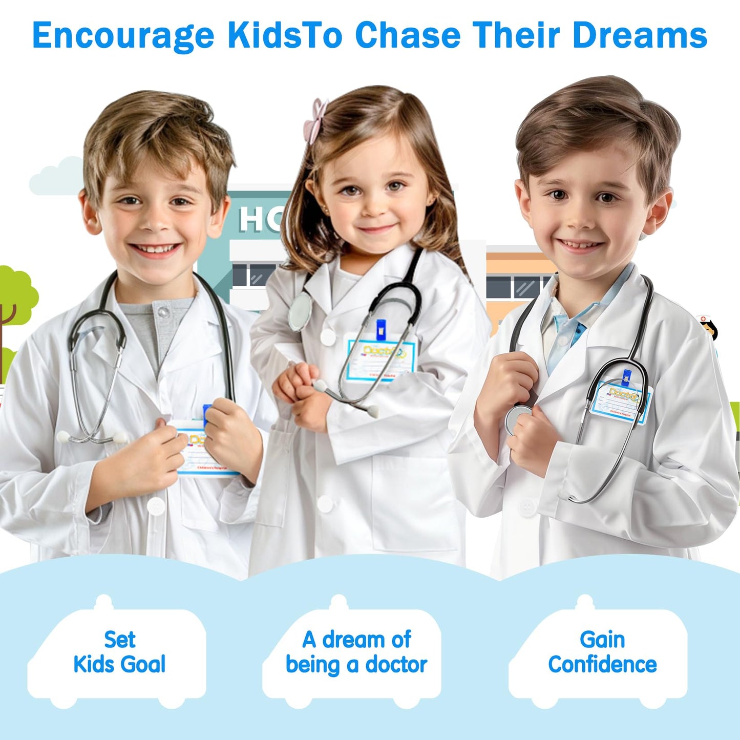 Riorand Kids' Doctor Lab Coat Costume With Accessories Role Play For Boys Girls Playset Nurse Costume Age 3-12 (White, M-130Cm/6-7Y)