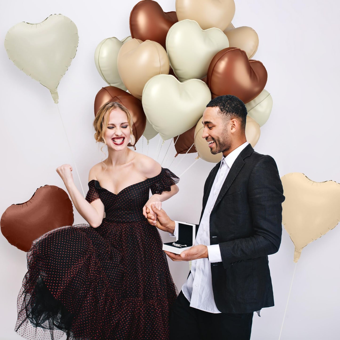 12 Pcs Heart Balloons, 18 inch CreamBrown Heart Shaped Balloons, Big Heart Helium Balloons, Neutral Heart Foil Balloons for Wedd