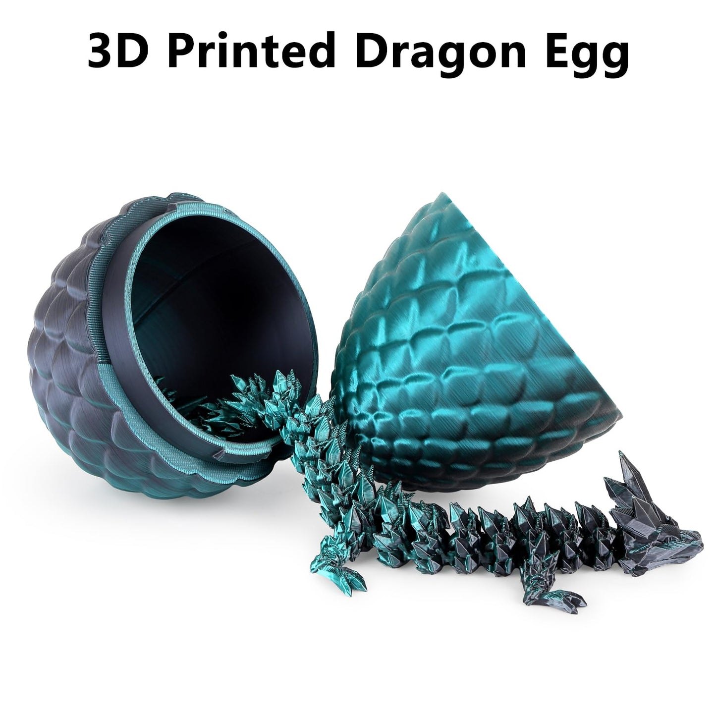 Sumland 3D Printed Dragon Eggs With Dragon Inside,Crystal Dragon Fidget Toys,Articulated 3D Dragon With 3D Dragon Eggs Black Gre