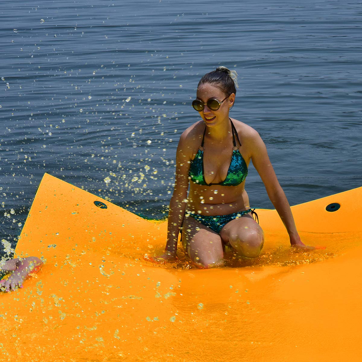 Goplus Floating Water Pad, Lily Pad For Water Recreation And Relaxing, 3-Layer Tear-Resistant Xpe Foam Floating Mat For Beach, Ocean, Lake (12' X 6' X 1.5'' Orange)