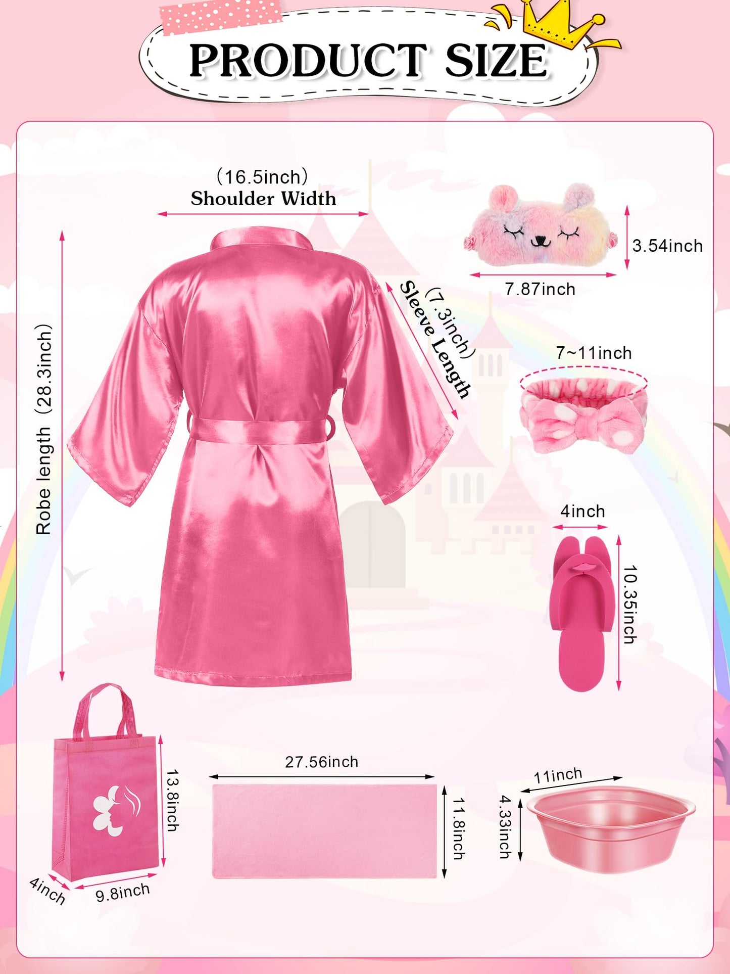 Suhine 6 Set Spa Party Supplies For Girls, Kids Satin Robes Nail Salon Kit Spa Kit Accessories For Birthday Party Favors (Pink,