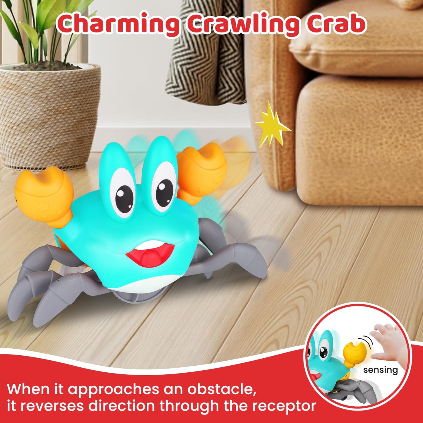 Funmission Crawling Crab Baby Toy, Infant Tummy Time Toys For 3-6 Year Olds With Music And Led Light, Sensory Toys For Babies To