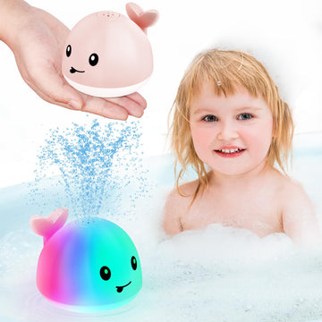 Gigilli Baby Bath Toys - Whale Sprinkler Light Up, Small Pink ABS, Model NO.107AP, Ideal for Kids 1-3 & Newborn Gifts