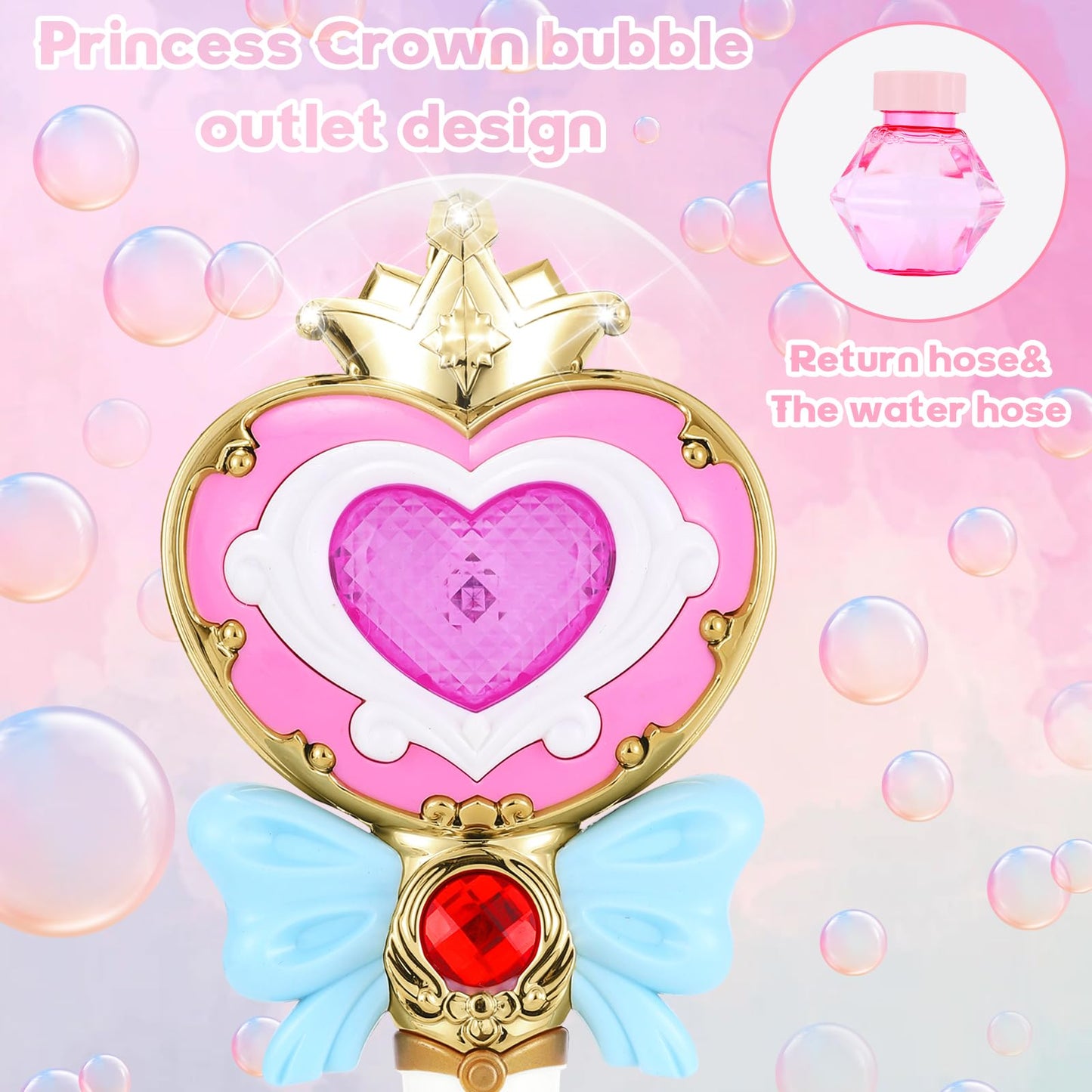 Princess Automatic Bubble Wand Solution for Toddler Kid Toy Age 1 2 3 4 5 6 7 8 1yr Year Old Little Girl Gift Blower Machine Out