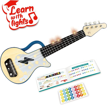 Hape Learn With Lights Electronic Ukulele Blue | Leaning And Band Mode | Musical Instrument