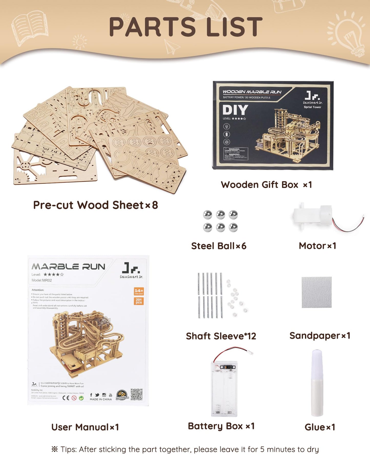 Sainsmart Jr. 3D Wooden Puzzles For Adults, 225 Pcs Marble Run Wood To Build, Electric Driven Mechanical Model Building Kit, Diy Gift For Aged 14+, Roller Coaster
