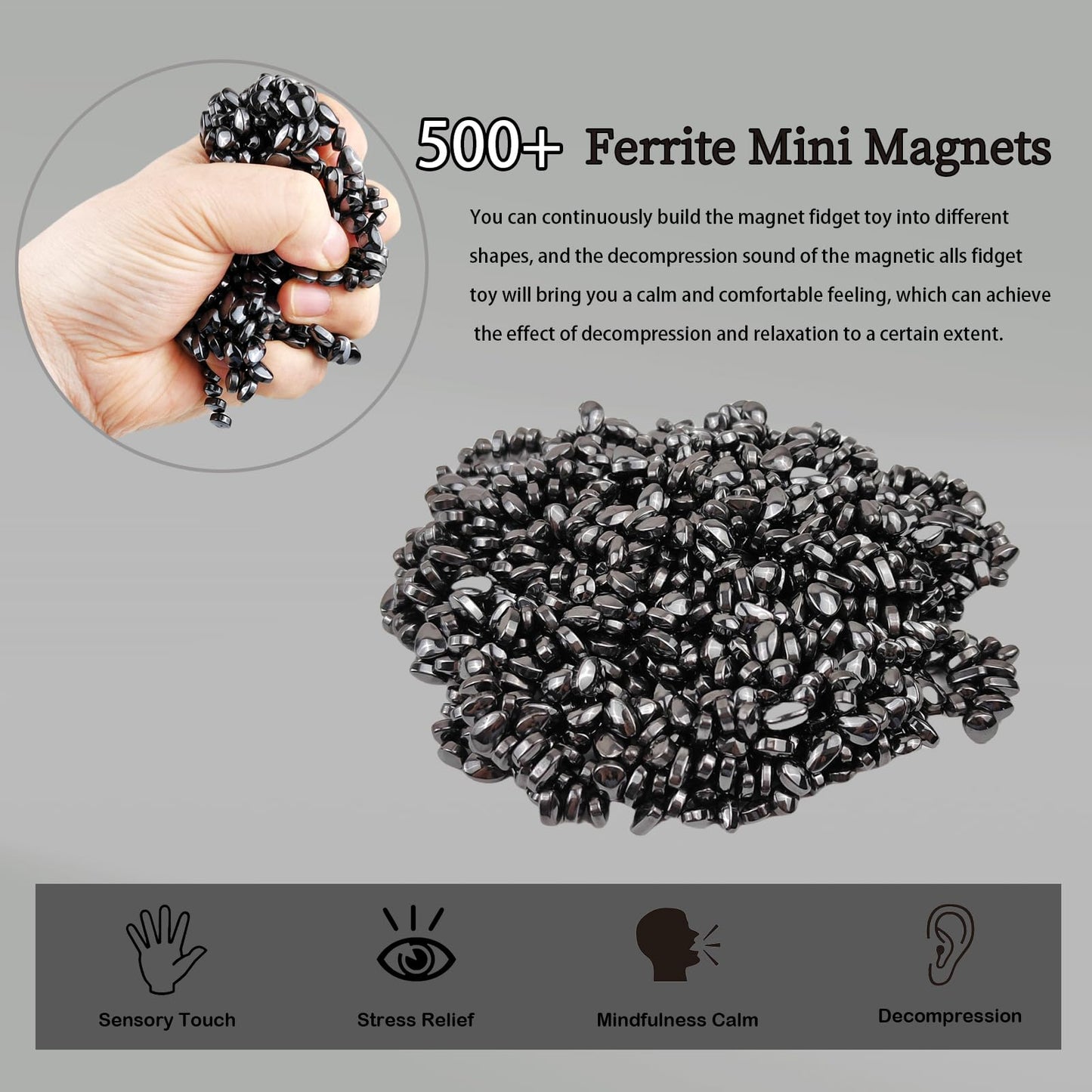 Magnetic Ferrite Putty Rock, More Than 500 Mini Weak Magnet Smooth Ferrite Pebbles, Small Magnetic Beads Fidget Adults Toys for