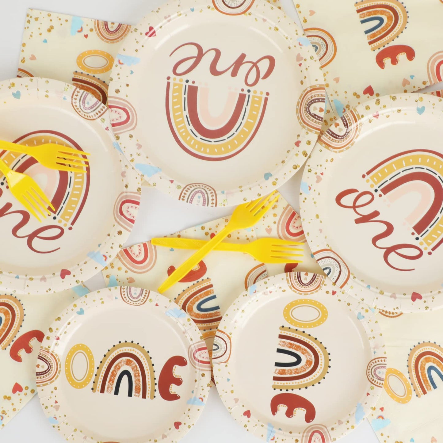 96 Pcs Boho Rainbow Party Plates And Napkins Party Supplies Boho Rainbow 1St Birthday Party Tableware Set Boho One Party Decorat