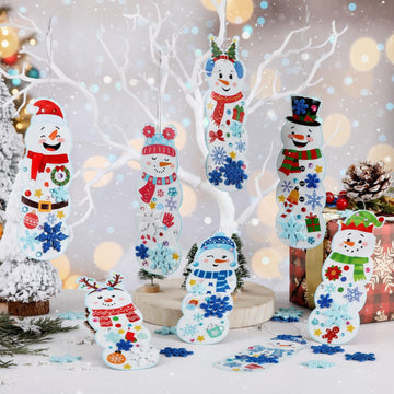Frienda 48 Set Christmas Snowman Craft Kit DIY Christmas Snowman Bookmarks Ornaments Art Sets Winter Xmas Foam Stickers and Craf