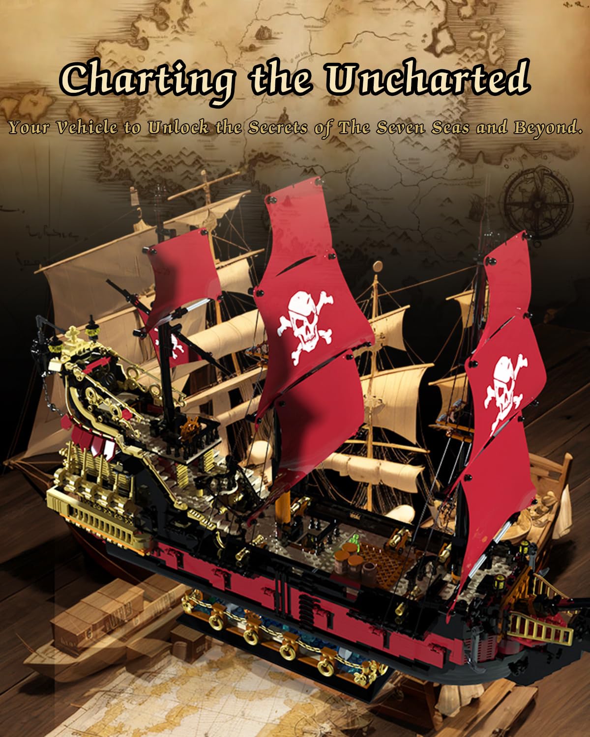 Pirate Ship Building Kit, Queen Anne'S Revenge Pirate Ship Building Set For Adults, Building Toys Gift For Kids Boys 8-12, Compa