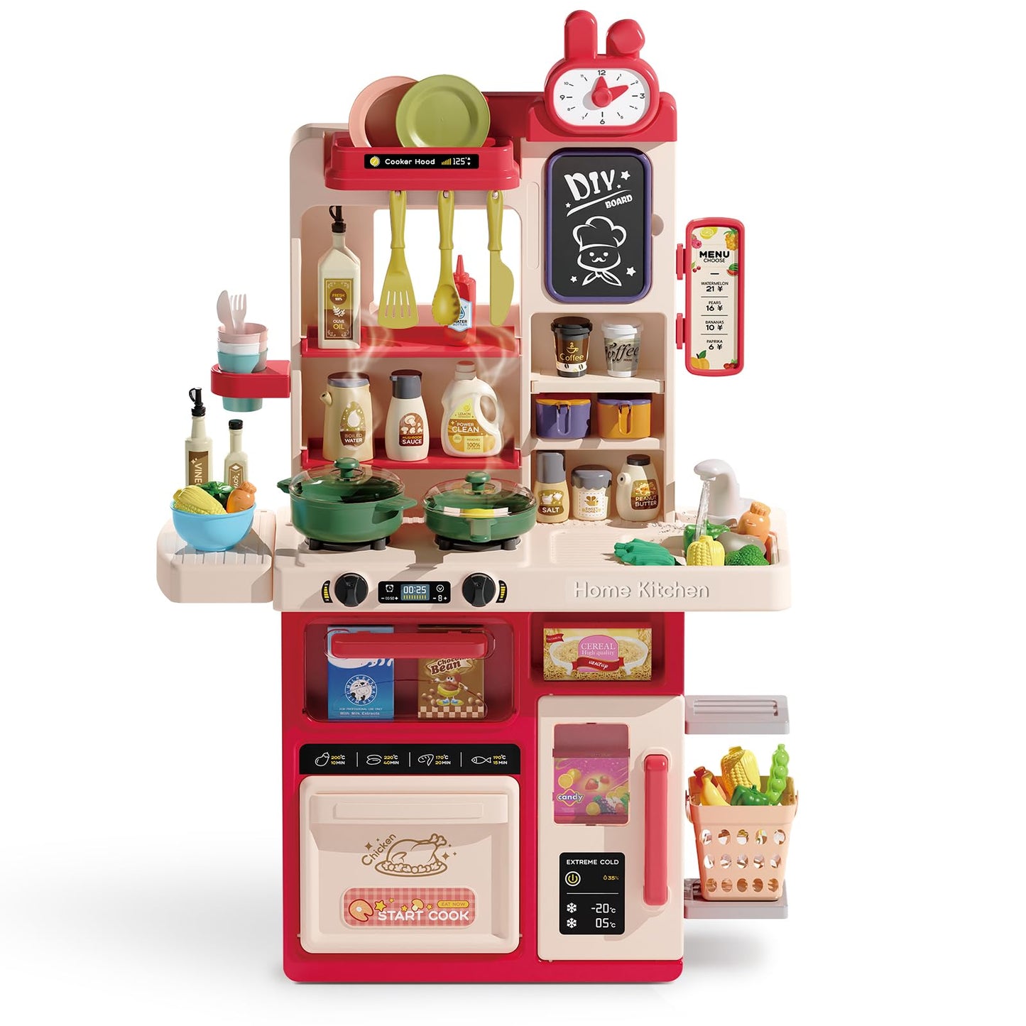 Hitish Kids Kitchen Playset Set, 63Pcs Pretend Play Kitchen Toys For Toddlers, Cooking Stove With Steam Sound Light, Play Sink W