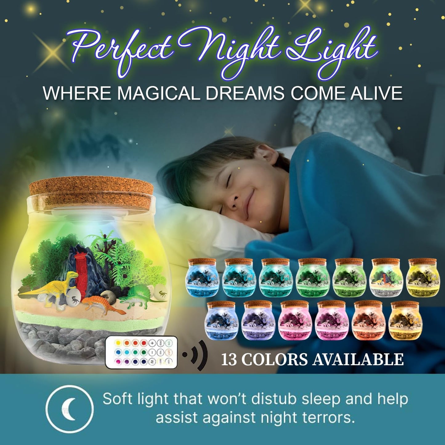 Dinosaur Light Up Terrarium Kit For Kids I Dinosaur Toys Craft Kits For Kids I Night Light For Kids Crystal Growing Kit I Terrarium Jar For Kids I Birthday Gifts For Girls Age 5-12