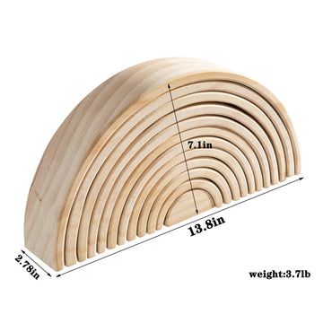 Merryheart Wooden Rainbow Stacking Toy, 12 Piece Natural Wood Rainbow Stacker, Extra Large Rainbow Stacking Toy, Nesting Puzzle