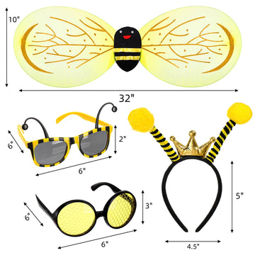 Eorbow 5 Pack Bee Costume Set Bee Wings with 2 Antenna Headbands and 2 Glasses Bees Outfit for Men Women Bees Dress Up Accessories for Birthday Halloween Cosplay Party Yellow