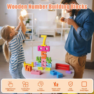 Bovvsky Wooden Number Building Blocks, Montessori-Inspired Wooden Number Building Blocks, Math Learning Toys For Kids Digital Ed