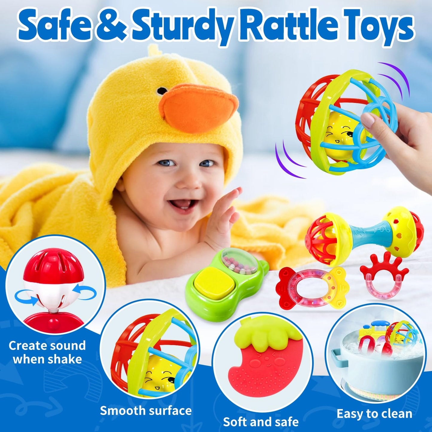 Baby Rattles 0-6 Months: Rattles For Babies 0-6 Months Baby Rattles Toys 0-3-6-12 Months Infant Rattle Toys For Babies 0-6 Months Teething - Newborn Baby Boy Girl Rattles Set Wrist Socks